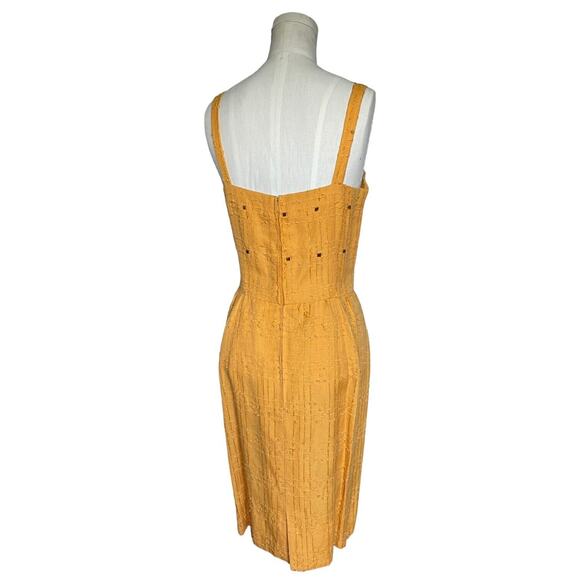 Vintage Annabis Roma Golden Yellow Orange Cocktail Dress Beaded Textured IT 44 - Picture 5 of 6